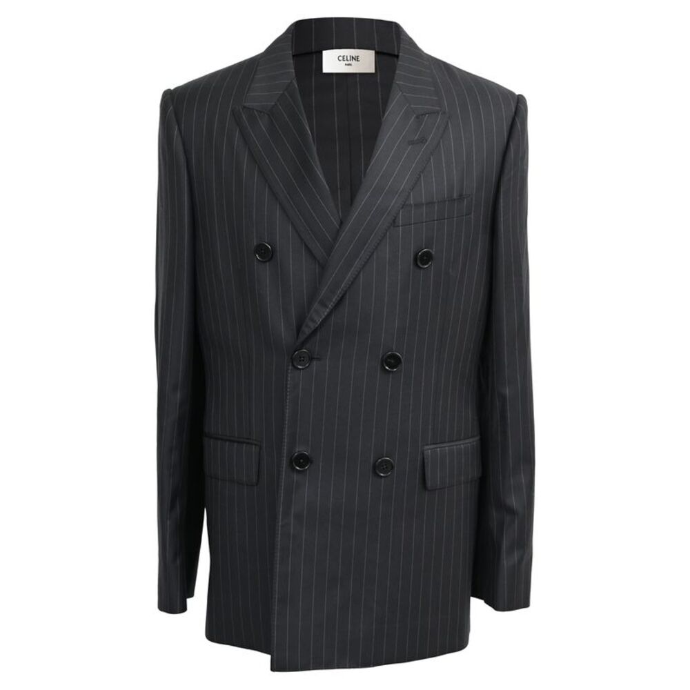 Celine Pinstriped Double-breasted Blazer in Black Wool